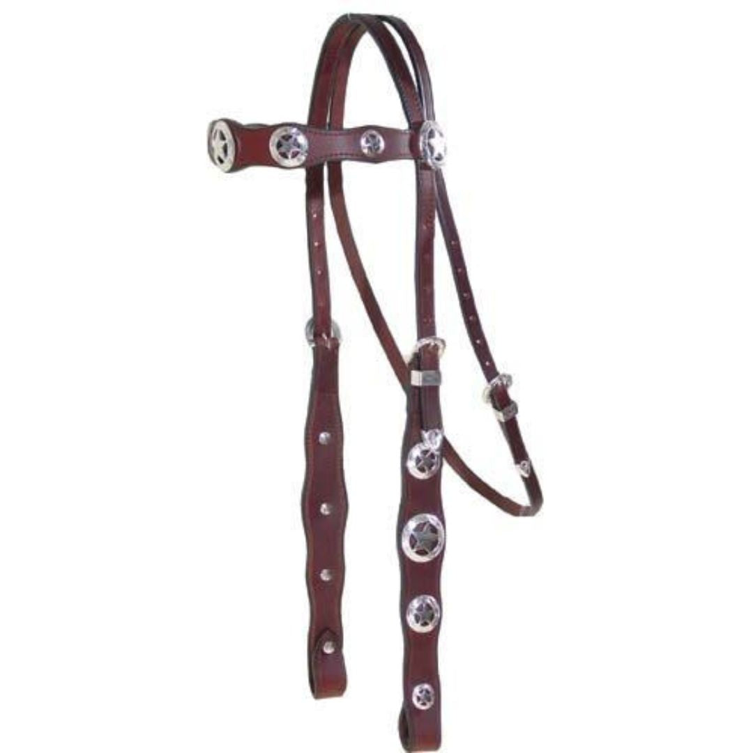 Silver Star Concho Headstall, Breast Collar & Reins Set