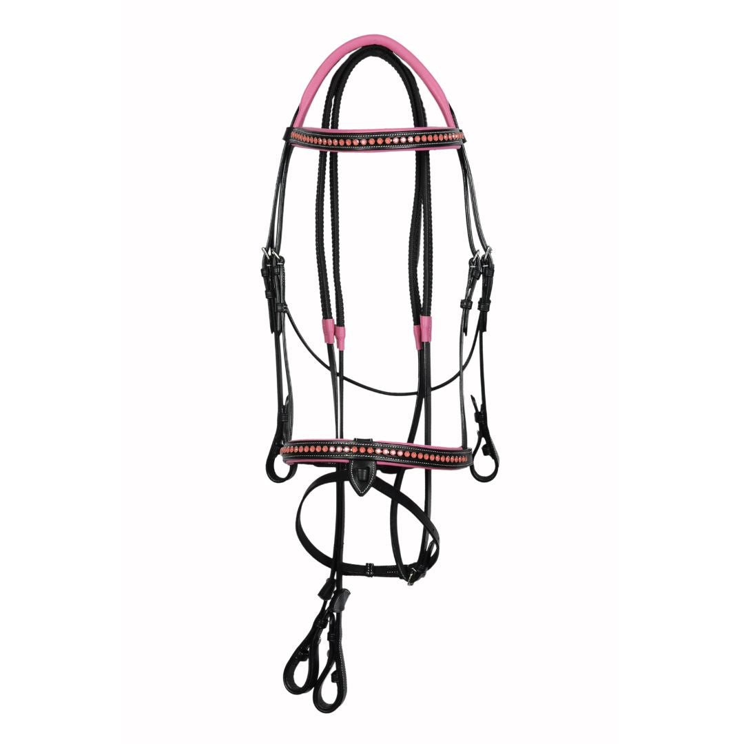 Pink Crystals Single Row Leather Show Bridle