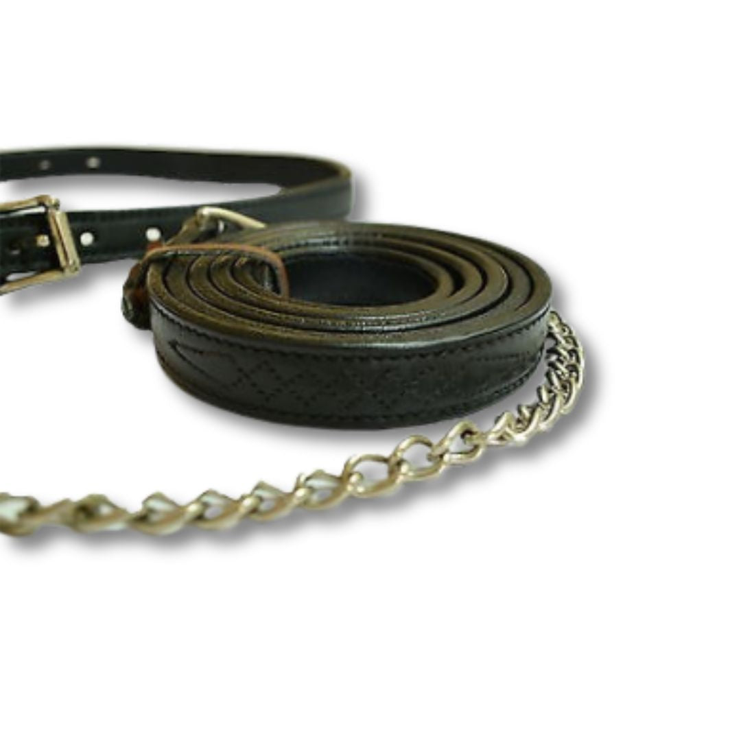 USA Leather Fancy Stitch Cattle Halter with Brass Chain Lead