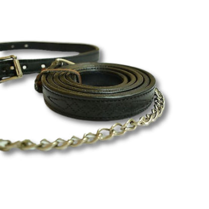 USA Leather Fancy Stitch Cattle Halter with Brass Chain Lead