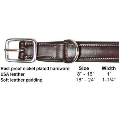 Padded Fancy Stitch Dog Collar USA Leather