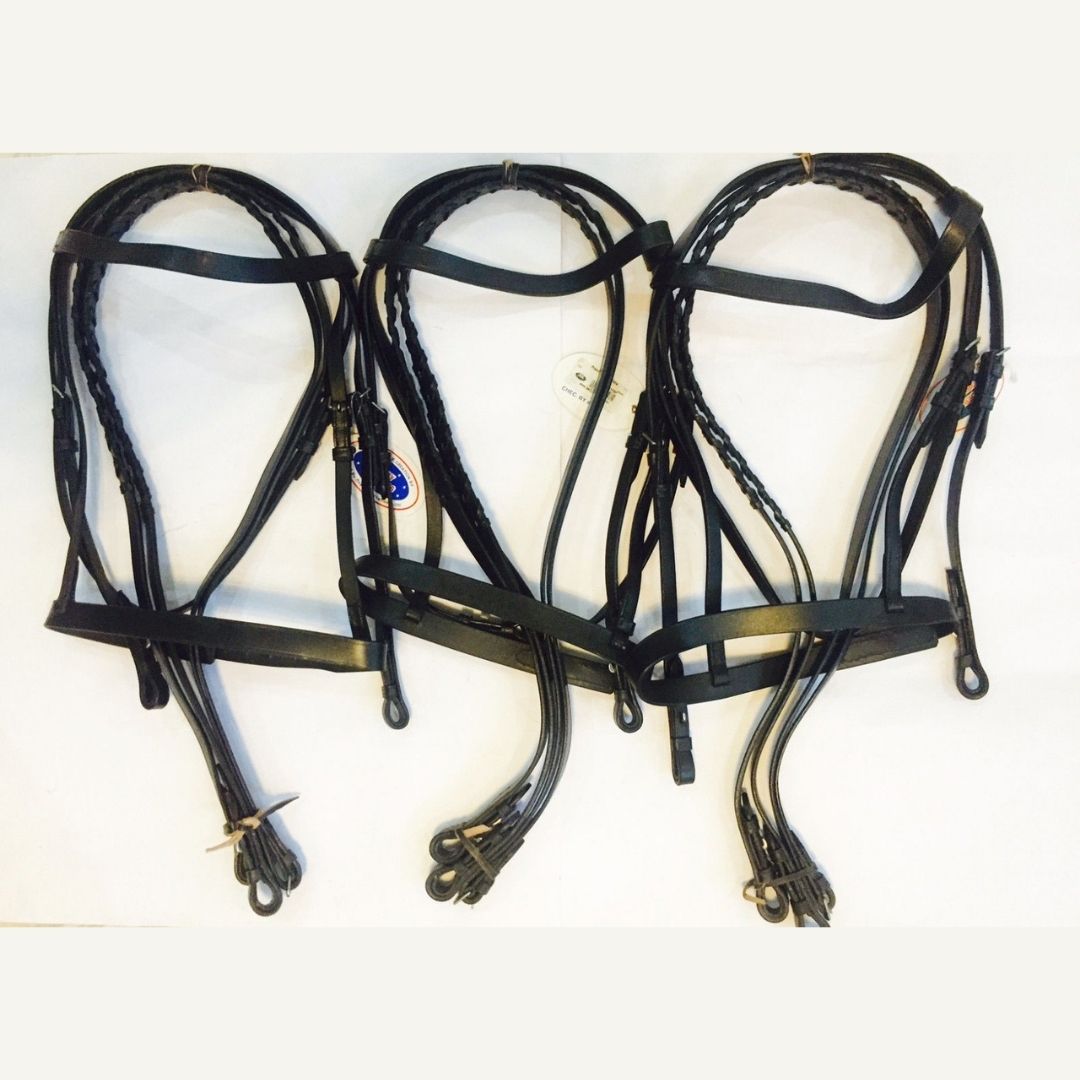 Lot of 3 English Hunt Flat Bridle with Laced Reins Derby