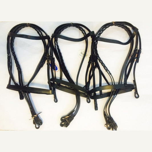 Lot of 3 English Hunt Flat Bridle with Laced Reins Derby