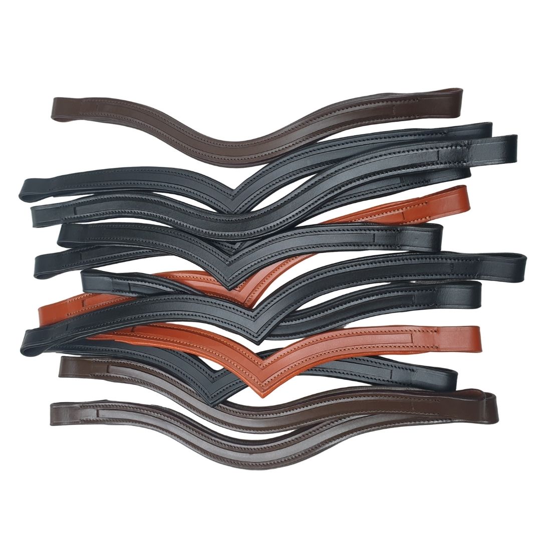 (Qty.12) 6 Black & 6 Havana Empty Channel Padded Leather Browbands for Bridles