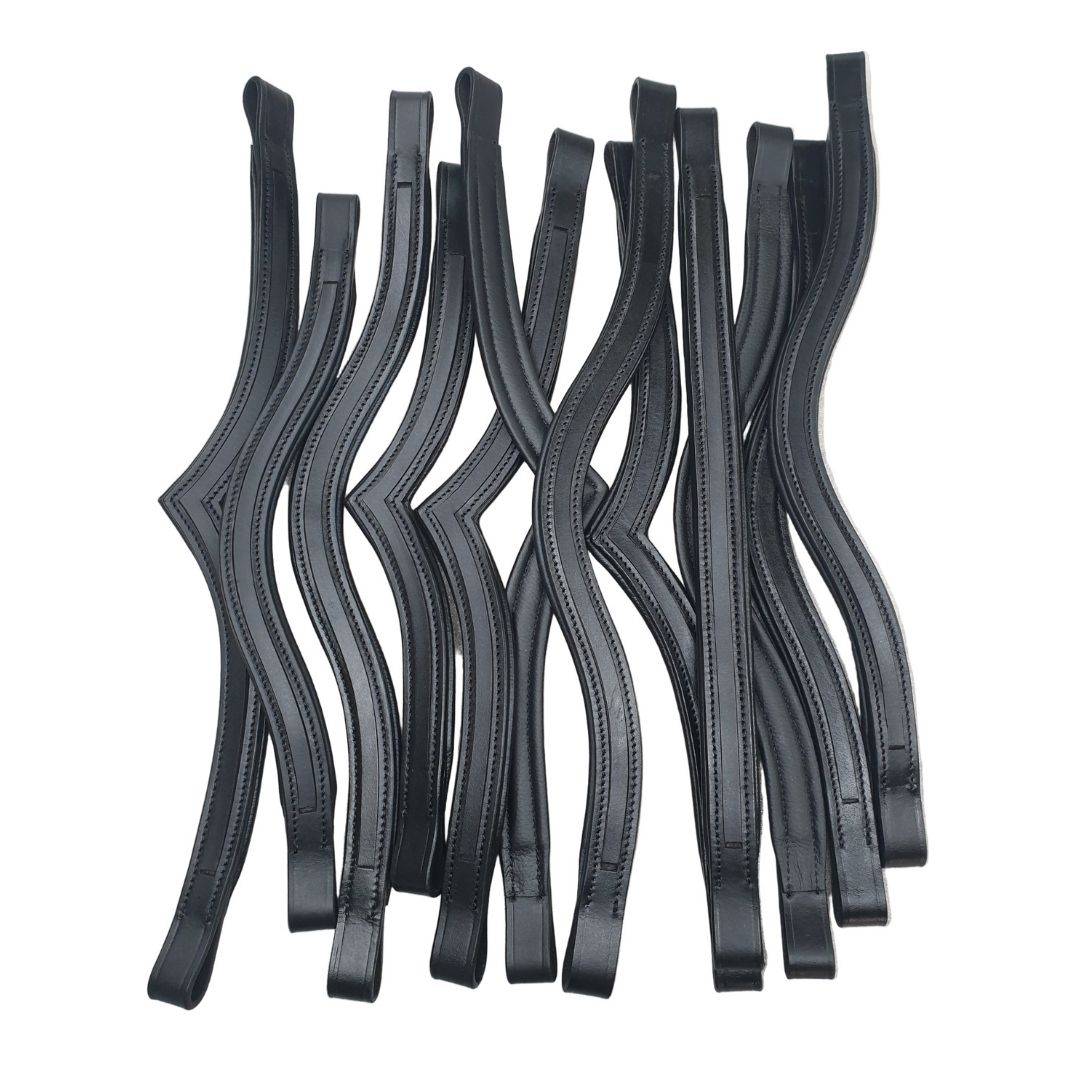 (Qty.12) 6 Black & 6 Havana Empty Channel Padded Leather Browbands for Bridles