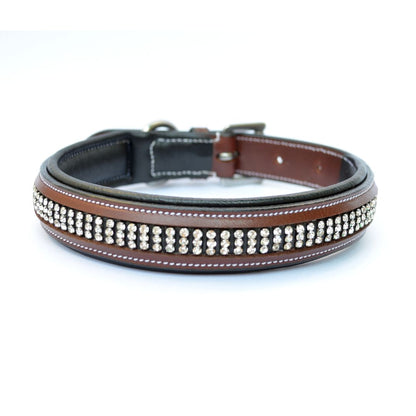 3 Row Crystal Padded Leather Dog Collar
