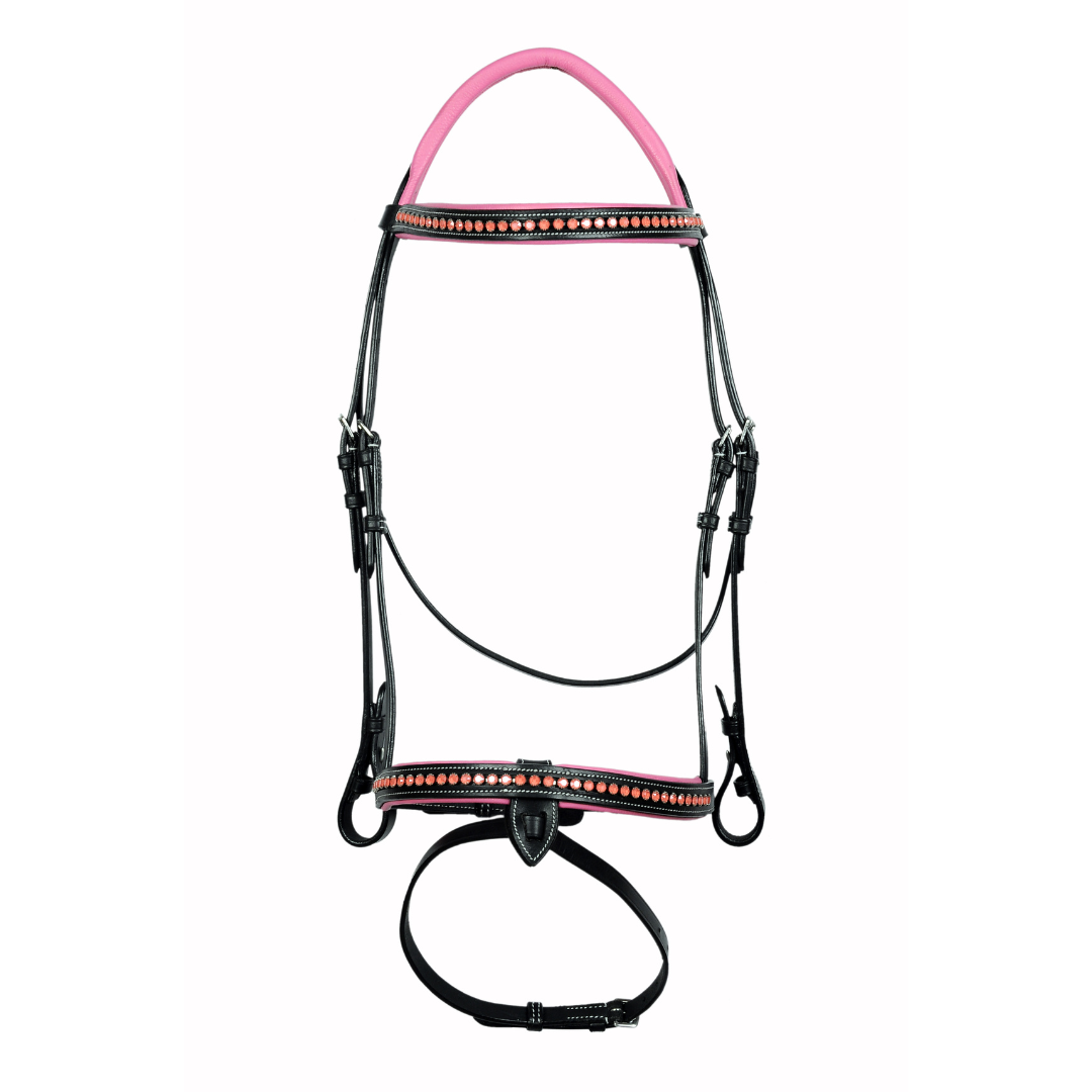 Pink Crystals Single Row Leather Show Bridle