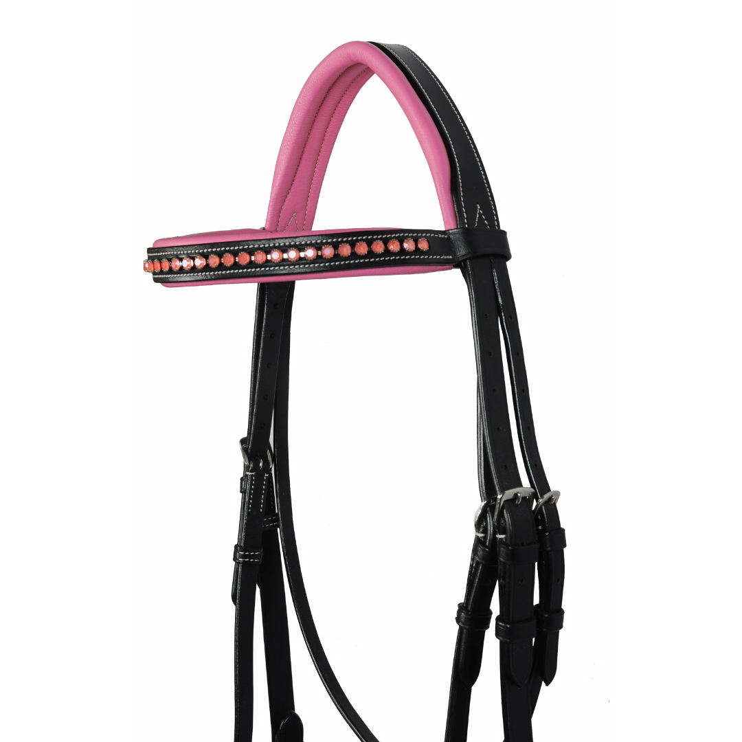 Pink Crystals Single Row Leather Show Bridle