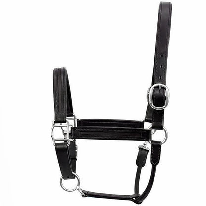 SIE Genuine Leather Empty Channel Horse Halter – Padded Adjustable Headcollar | Brass Hardware