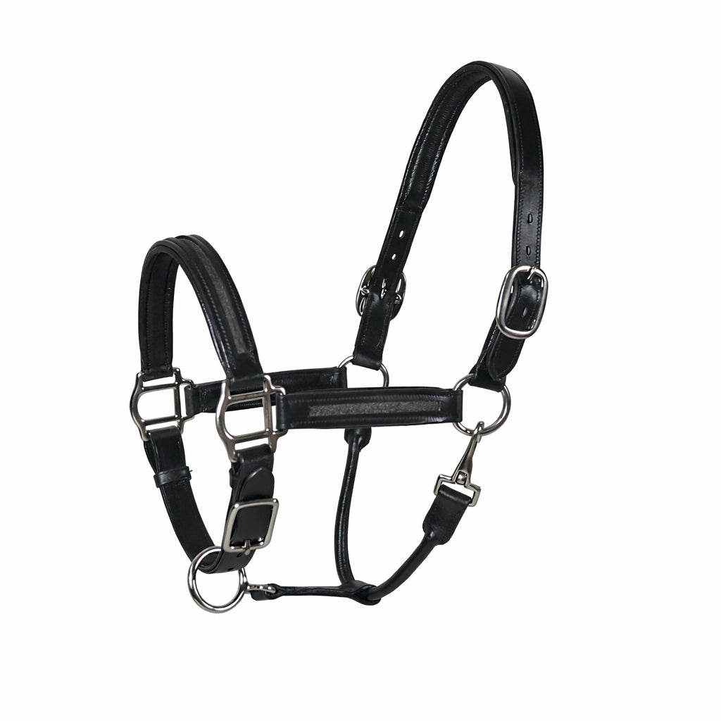 SIE Genuine Leather Empty Channel Horse Halter – Padded Adjustable Headcollar | Brass Hardware