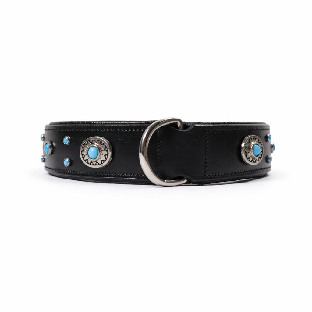 SIE Genuine Leather Turquoise Concho Leather Dog Collar – Decorative Western Style Collar