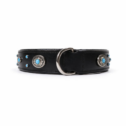 SIE Genuine Leather Turquoise Concho Leather Dog Collar – Decorative Western Style Collar