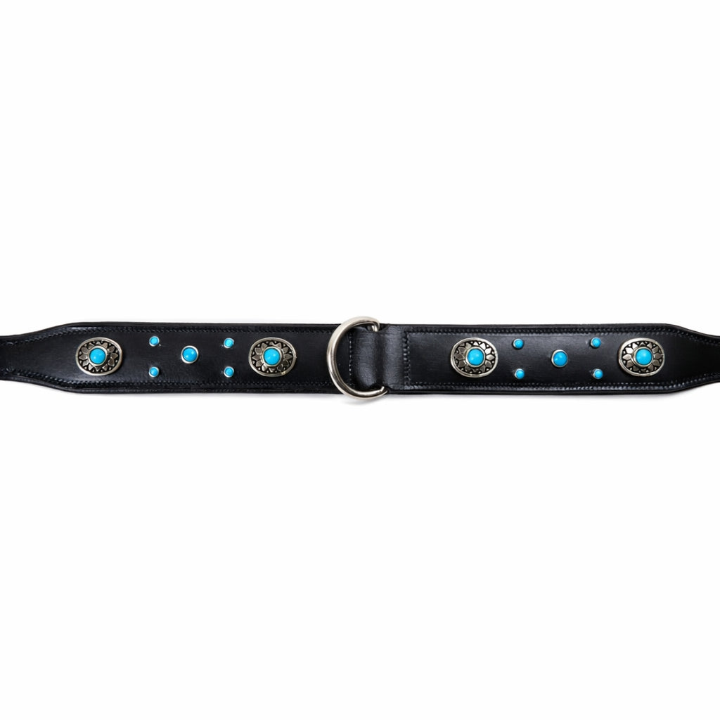 SIE Genuine Leather Turquoise Concho Leather Dog Collar – Decorative Western Style Collar