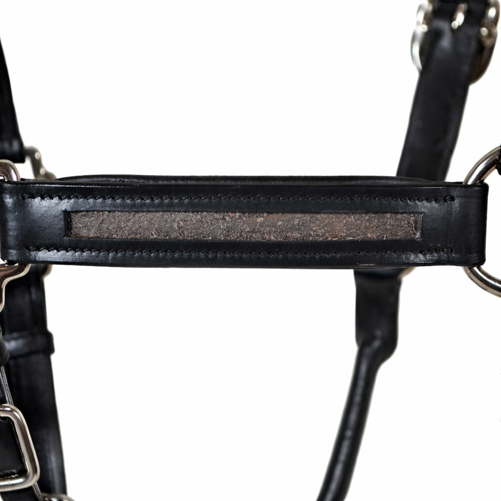 SIE Genuine Leather Empty Channel Horse Halter – Padded Adjustable Headcollar | Brass Hardware