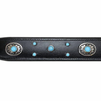 SIE Genuine Leather Turquoise Concho Leather Dog Collar – Decorative Western Style Collar
