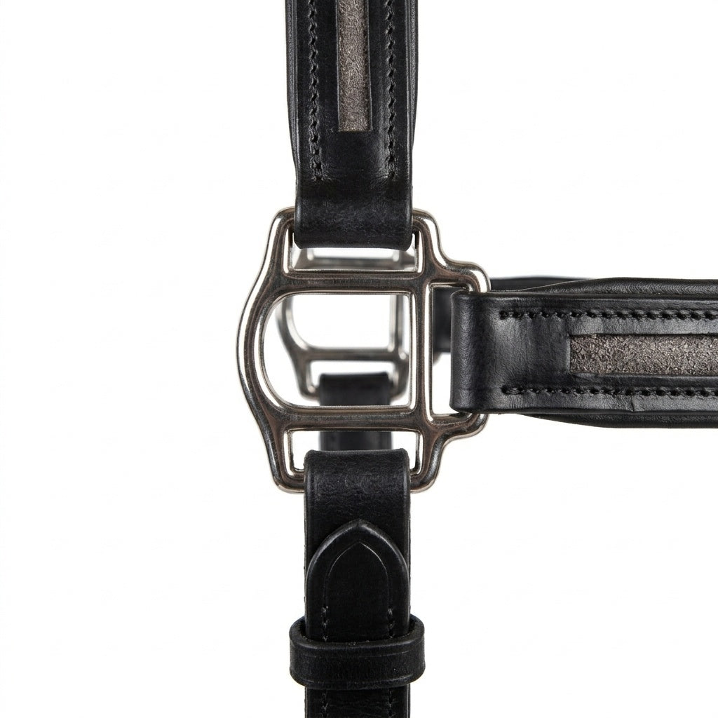 SIE Genuine Leather Empty Channel Horse Halter – Padded Adjustable Headcollar | Brass Hardware