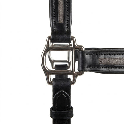 SIE Genuine Leather Empty Channel Horse Halter – Padded Adjustable Headcollar | Brass Hardware