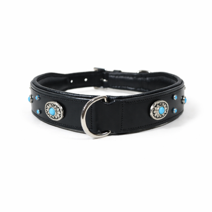 SIE Genuine Leather Turquoise Concho Leather Dog Collar – Decorative Western Style Collar