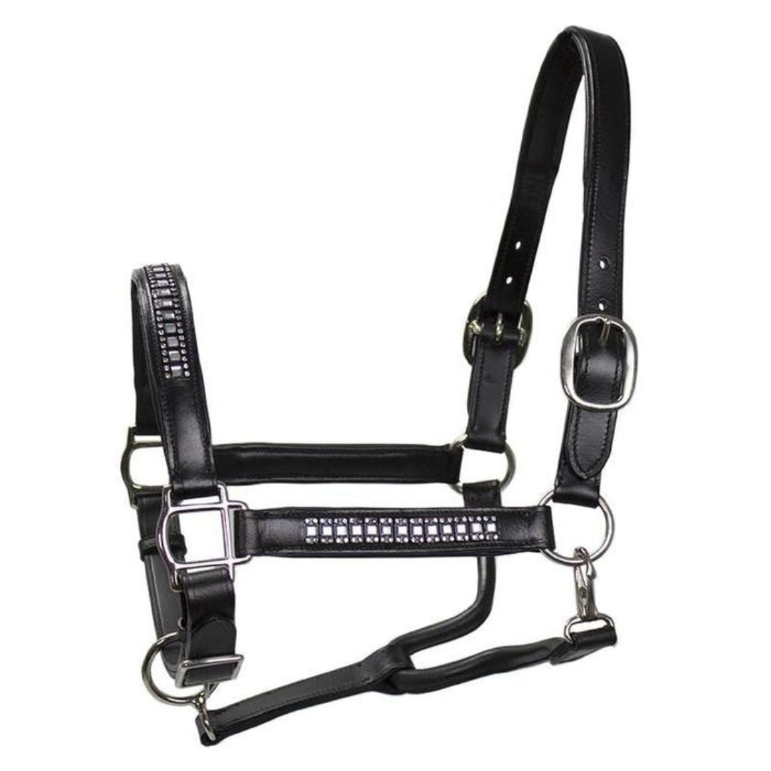 SIE Leather Bling Horse Halter - Crystal Studded Padded Headcollar