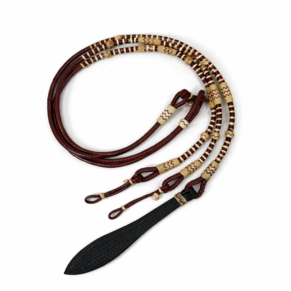 SIE Premium Genuine Leather Romal Reins – Hand Braided Romal with Popper End