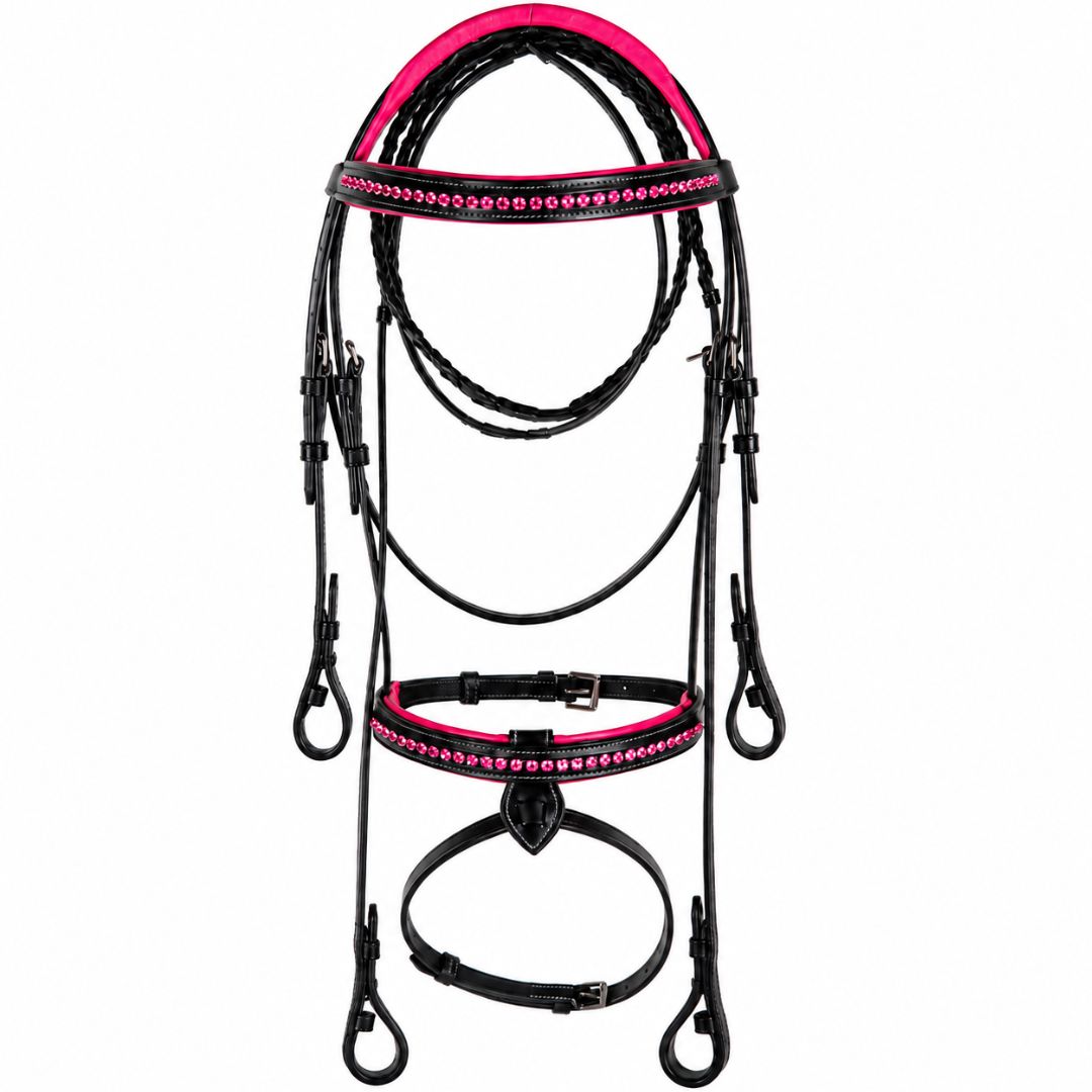 SIE Pink Crystals Single Row Leather Show Bridle  – Padded Anatomic Design