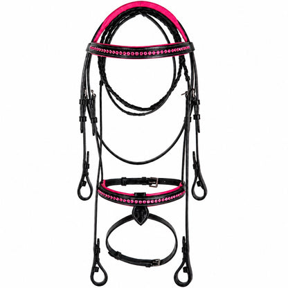SIE Pink Crystals Single Row Leather Show Bridle  – Padded Anatomic Design
