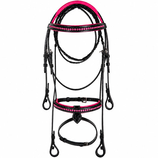 SIE Pink Crystals Single Row Leather Show Bridle  – Padded Anatomic Design
