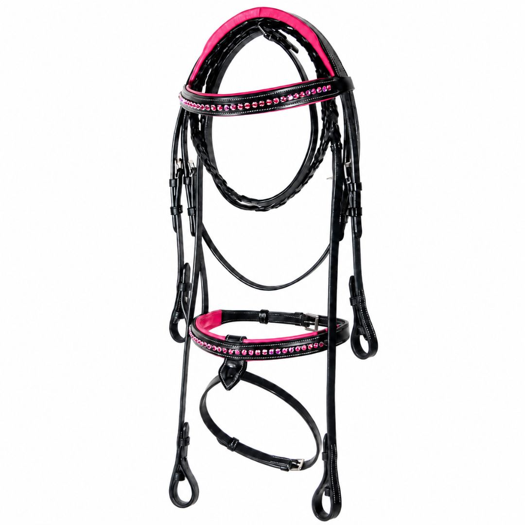 SIE Pink Crystals Single Row Leather Show Bridle  – Padded Anatomic Design