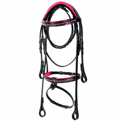 SIE Pink Crystals Single Row Leather Show Bridle  – Padded Anatomic Design