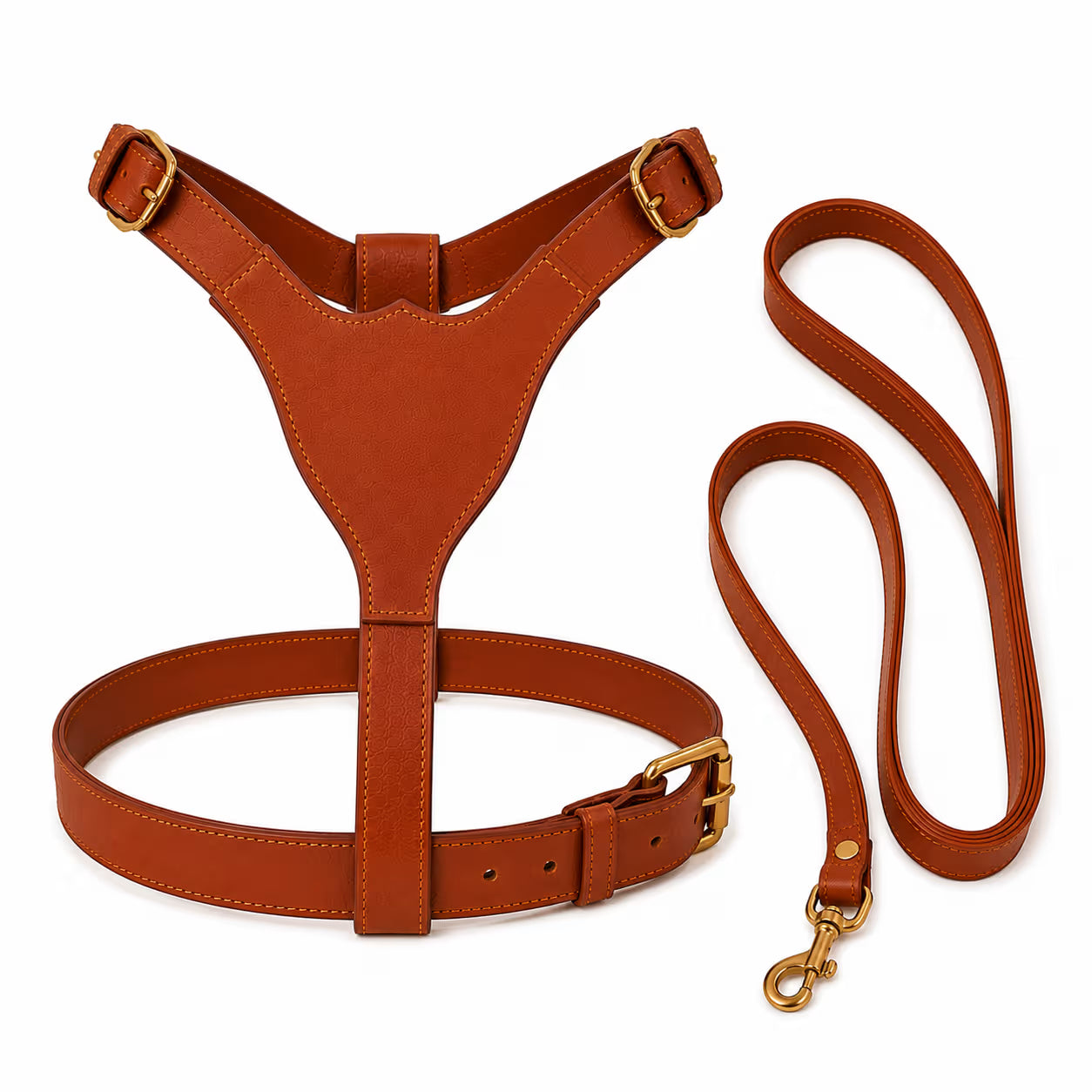 Premium Genuine Leather Dog Harness with Matching Lead – Adjustable Pet Harness & Leash Set