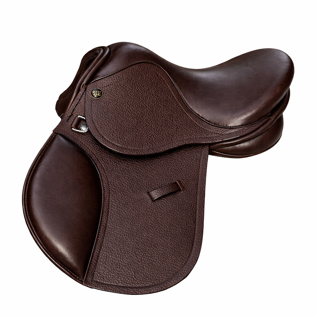 SIE English Jumping Leather Horse & Pony Saddle for Kids (10”–15”)Fiber Flex Tree Wool Flocked Panels