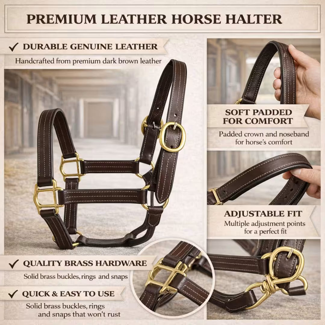 Bulk Lot of 12 Triple Stitch Adjustable Leather Horse Halters