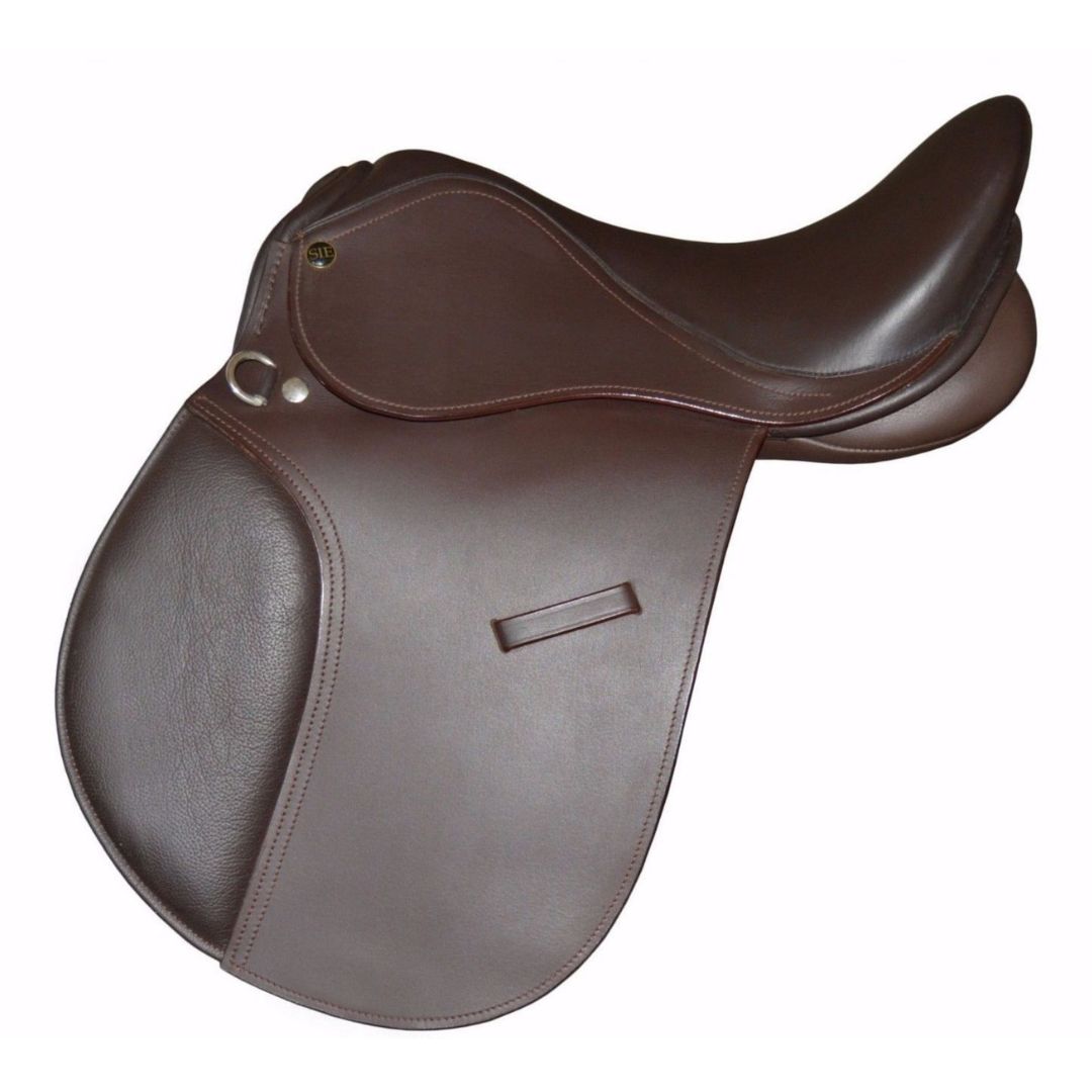 SIE English Jumping Leather Horse & Pony Saddle for Kids (10”–15”)Fiber Flex Tree Wool Flocked Panels