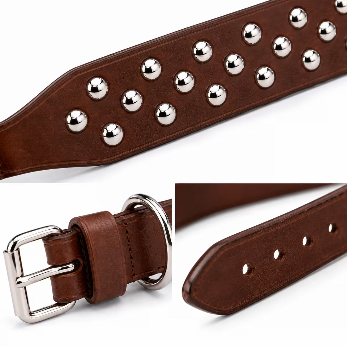 Bulk Lot of 15 Brown Padded Leather Dog Collars – 16"–24"
