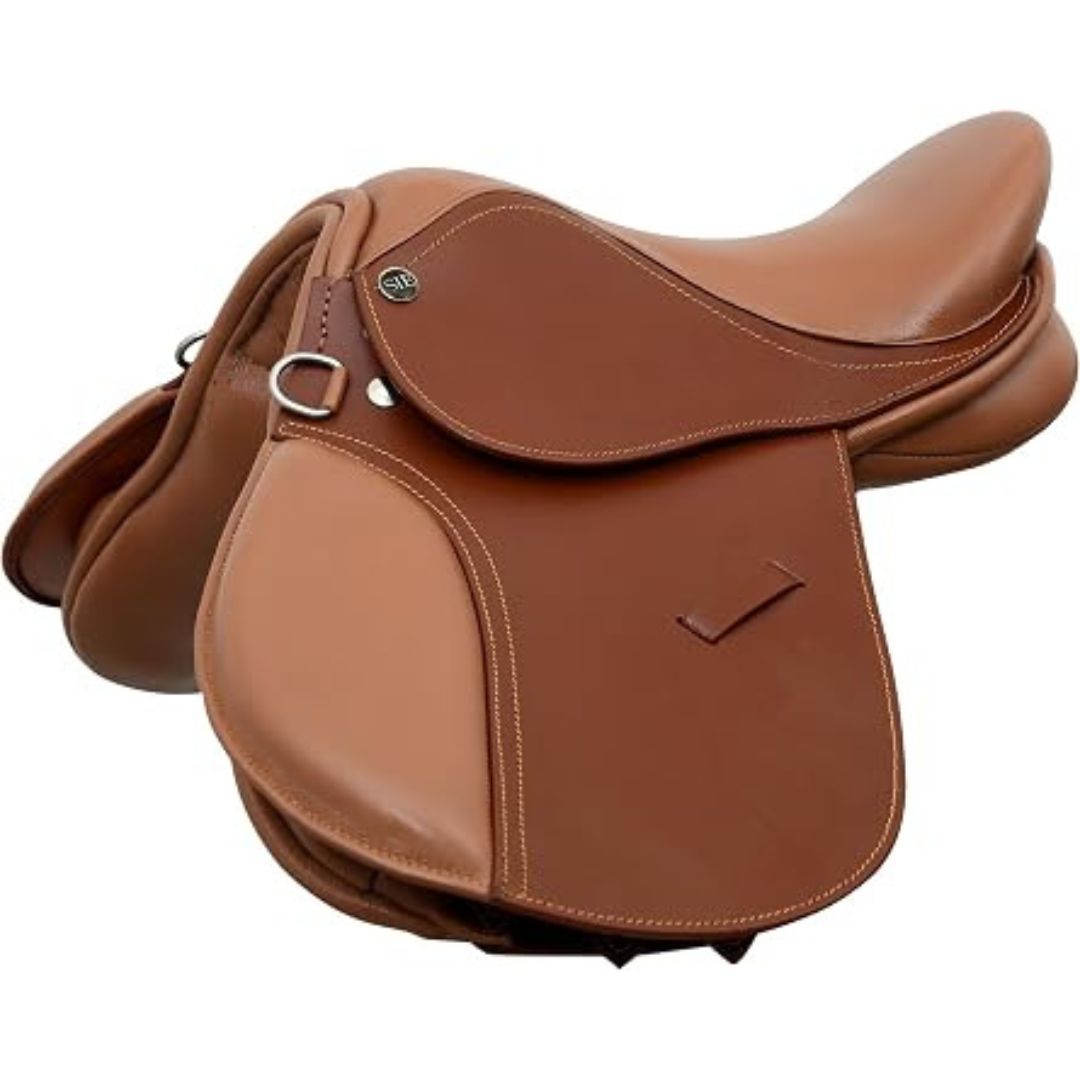 SIE English Jumping Leather Horse & Pony Saddle for Kids (10”–15”)Fiber Flex Tree Wool Flocked Panels