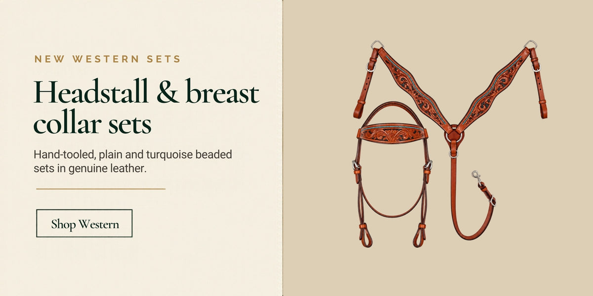 SIE hand-tooled leather western headstall and breast collar set