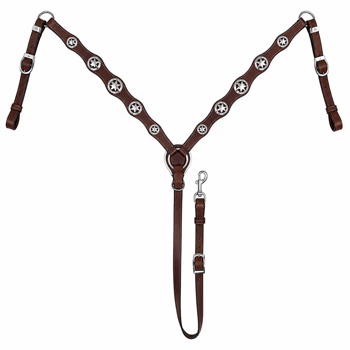 Leather Headstall, Breast Collar & Reins Set – Silver Concho
