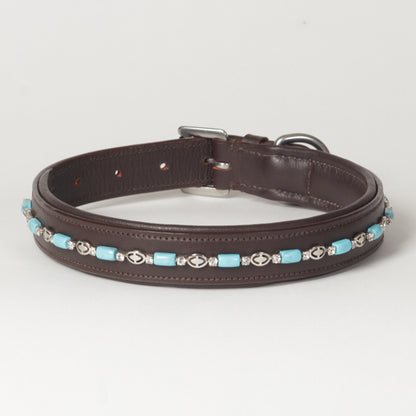 Large Beaded Rhinestone Leather Dog Collar