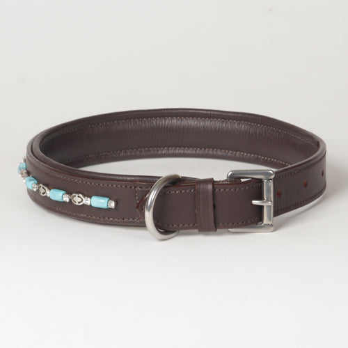 Large Beaded Rhinestone Leather Dog Collar