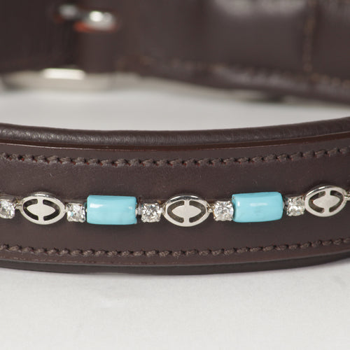 Large Beaded Rhinestone Leather Dog Collar