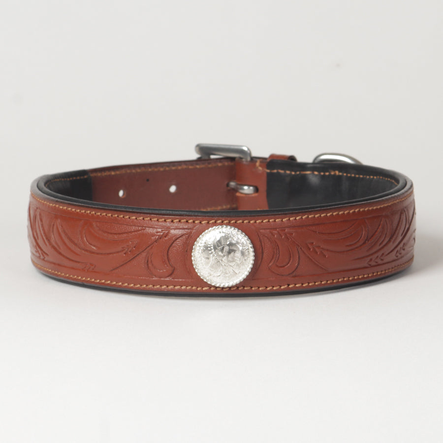 Large Hand Carved Leather Dog Collar