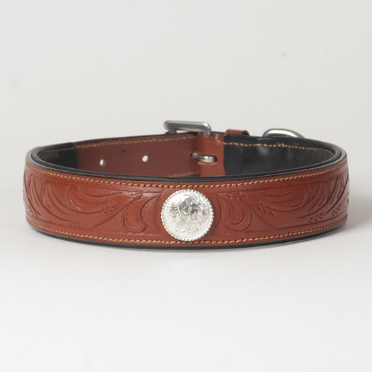 Large Hand Carved Leather Dog Collar