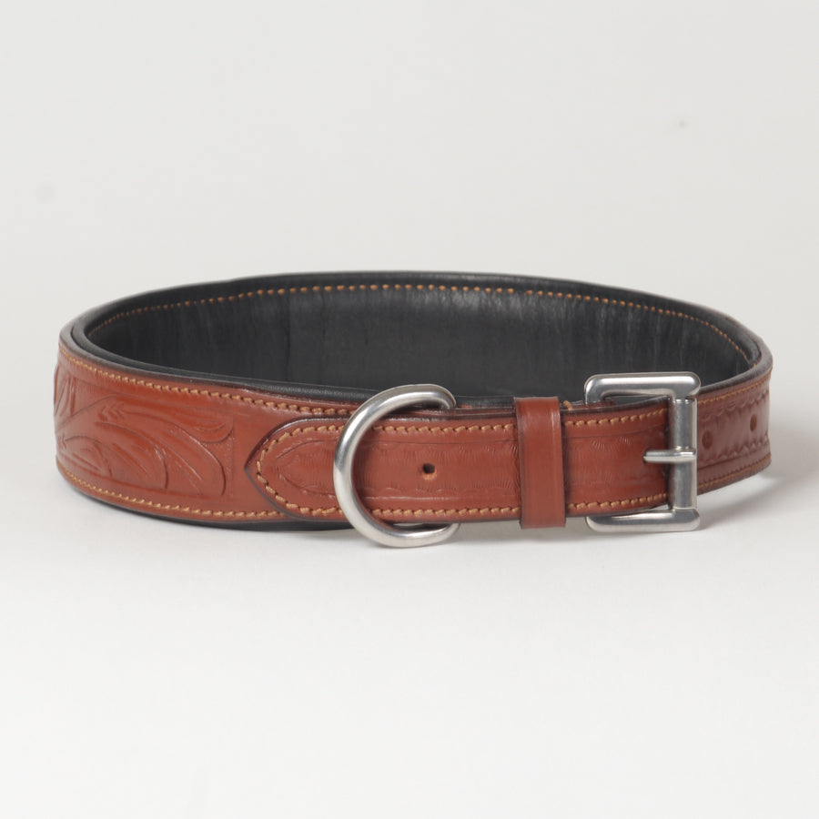 Large Hand Carved Leather Dog Collar