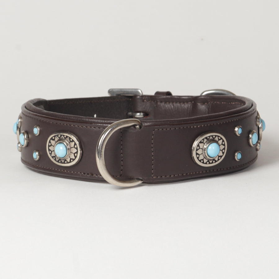 Large Decorated Genuine Leather Dog Collar