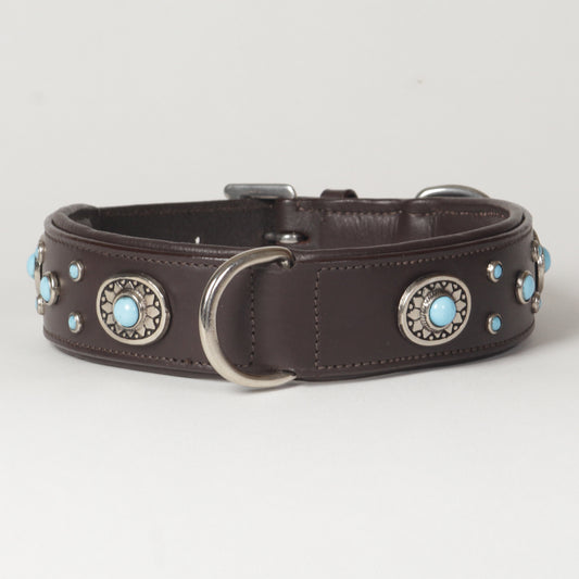 Large Decorated Genuine Leather Dog Collar