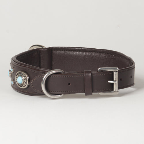 Large Decorated Genuine Leather Dog Collar