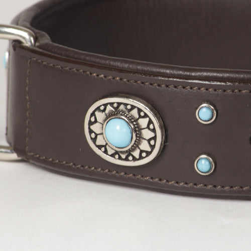 Large Decorated Genuine Leather Dog Collar