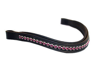 Black Leather Horse Browband with Fuchsia Swarovski Crystals – All Sizes Available