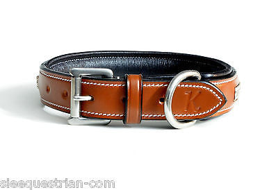 Three row crystal chestnut leather dog collar USA Leather 20''