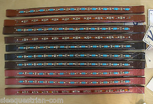 USA Leather Browbands Qty.10 - 15.5 inches Turquoise and chocolate beads